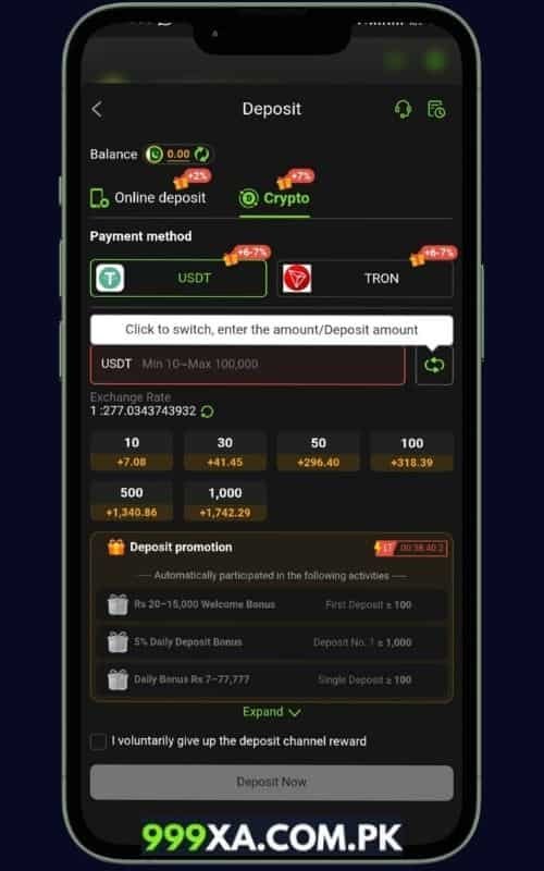 Deposit Process VIA Cryptocurrency